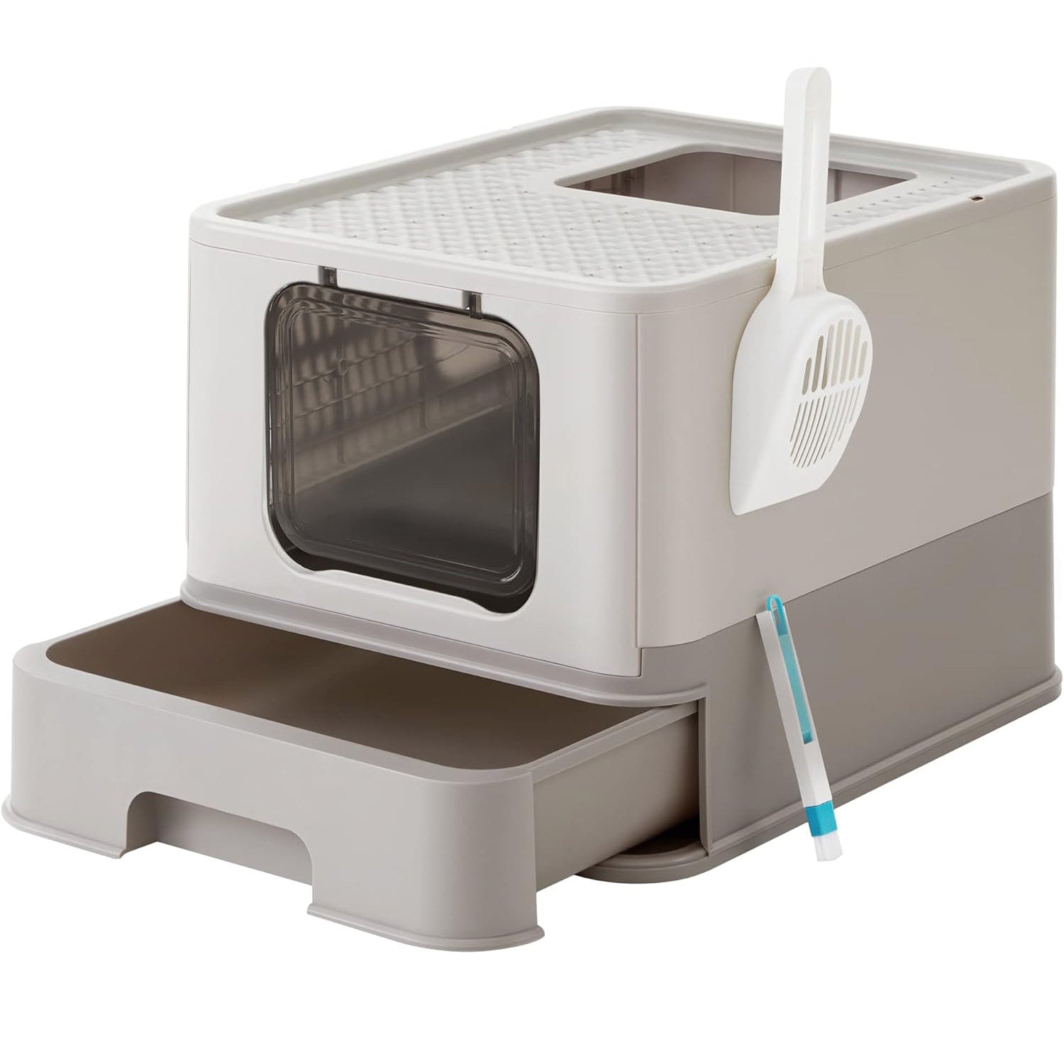 FEANDREA Litiera pentru pisici cu capac, tava extensibila, pentru pisici de pana la 15 kg, 54x43x38cm, gri