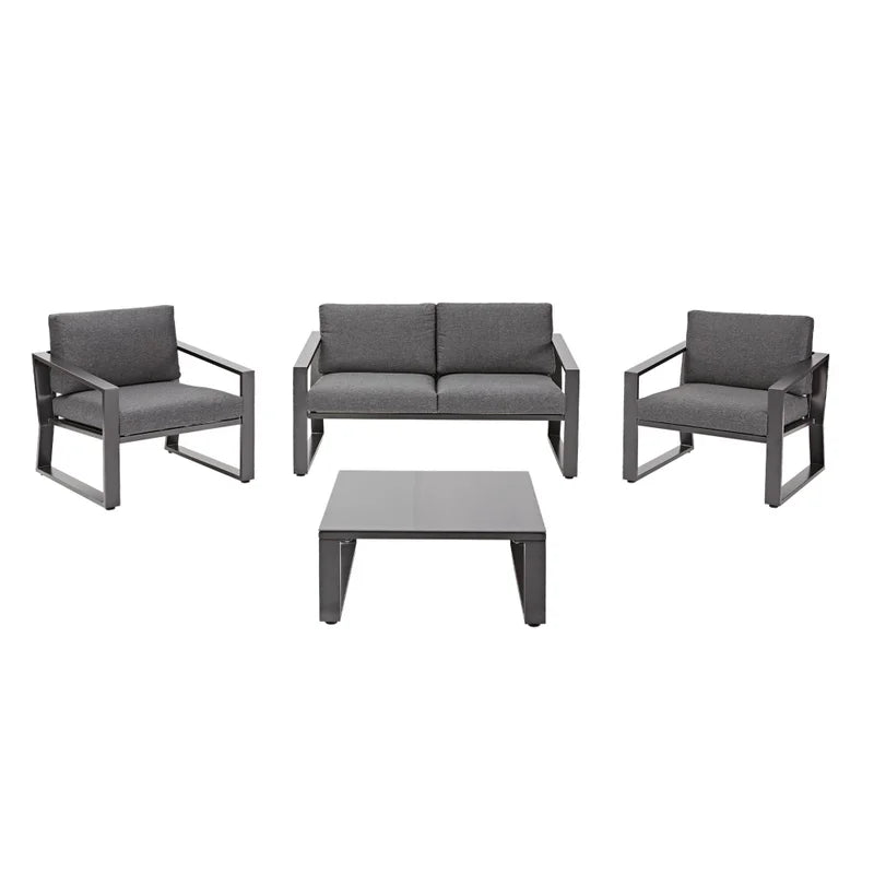 Set mobilier gradina Naterial Lyra, pentru 4 persoane, aluminiu/textil, gri