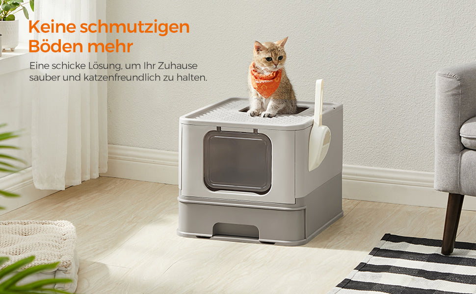 FEANDREA Litiera pentru pisici cu capac, tava extensibila, pentru pisici de pana la 15 kg, 54x43x38cm, gri