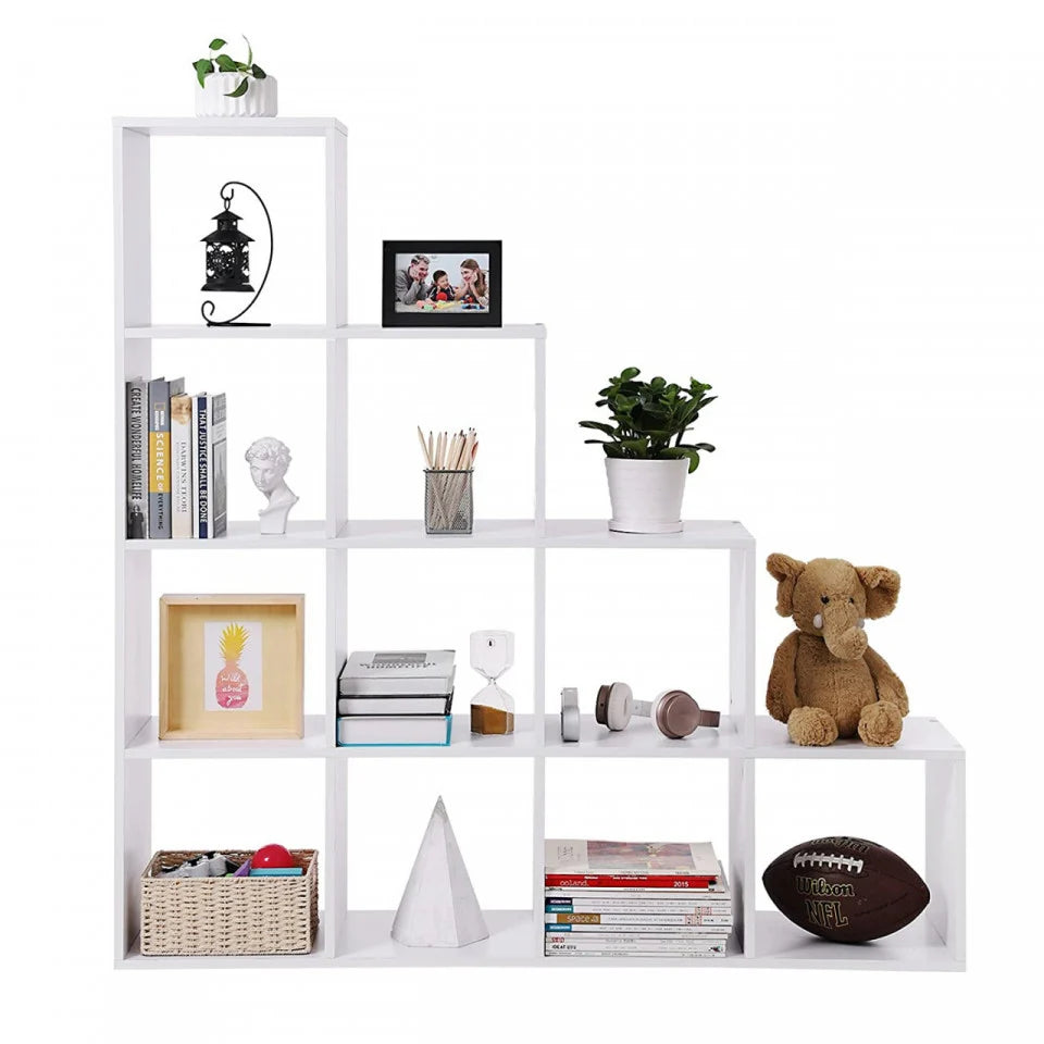 VASAGLE Biblioteca cu 10 compartimente, unitate de depozitare pentru decoratiuni, din lemn, 29x129x129cm, alb
