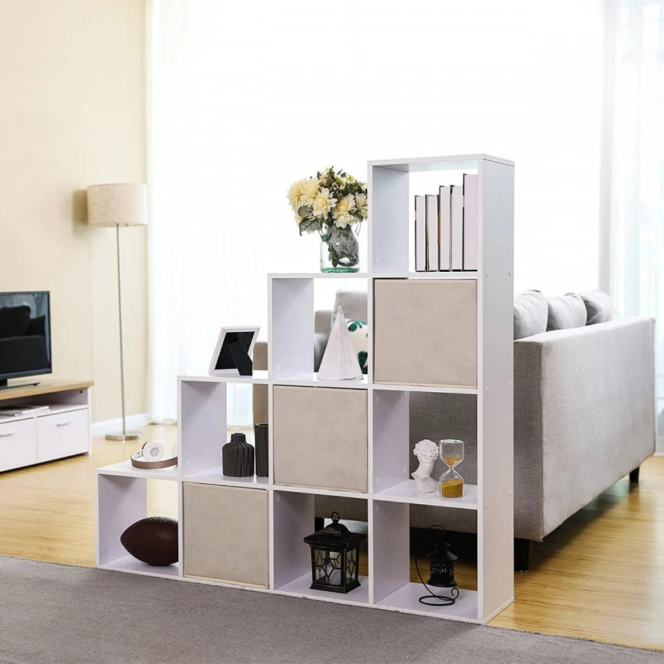 VASAGLE Biblioteca cu 10 compartimente, unitate de depozitare pentru decoratiuni, din lemn, 29x129x129cm, alb