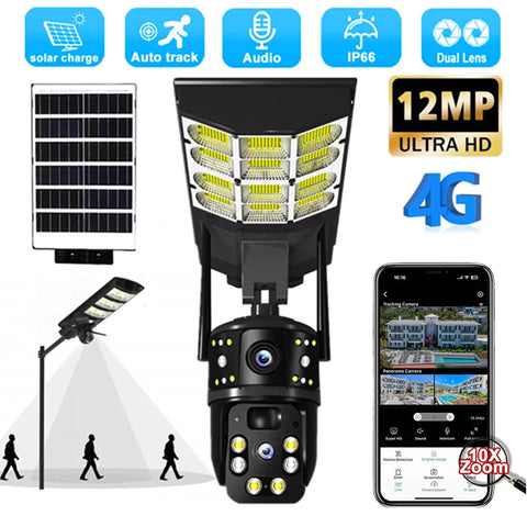Camera De Supraveghere MaxiBuy.ro® V380 Solara, 4G cu SIM, Zoom Optic X10, Full HD 1080p, Proiector 450W, Exterior/Interior, Baterie 16.000 mAh, Senzor Miscare, Comunicare Bidirectionala, Panou Solar si Alarma Inteligenta – Card de 32 GB Inclus, Negru