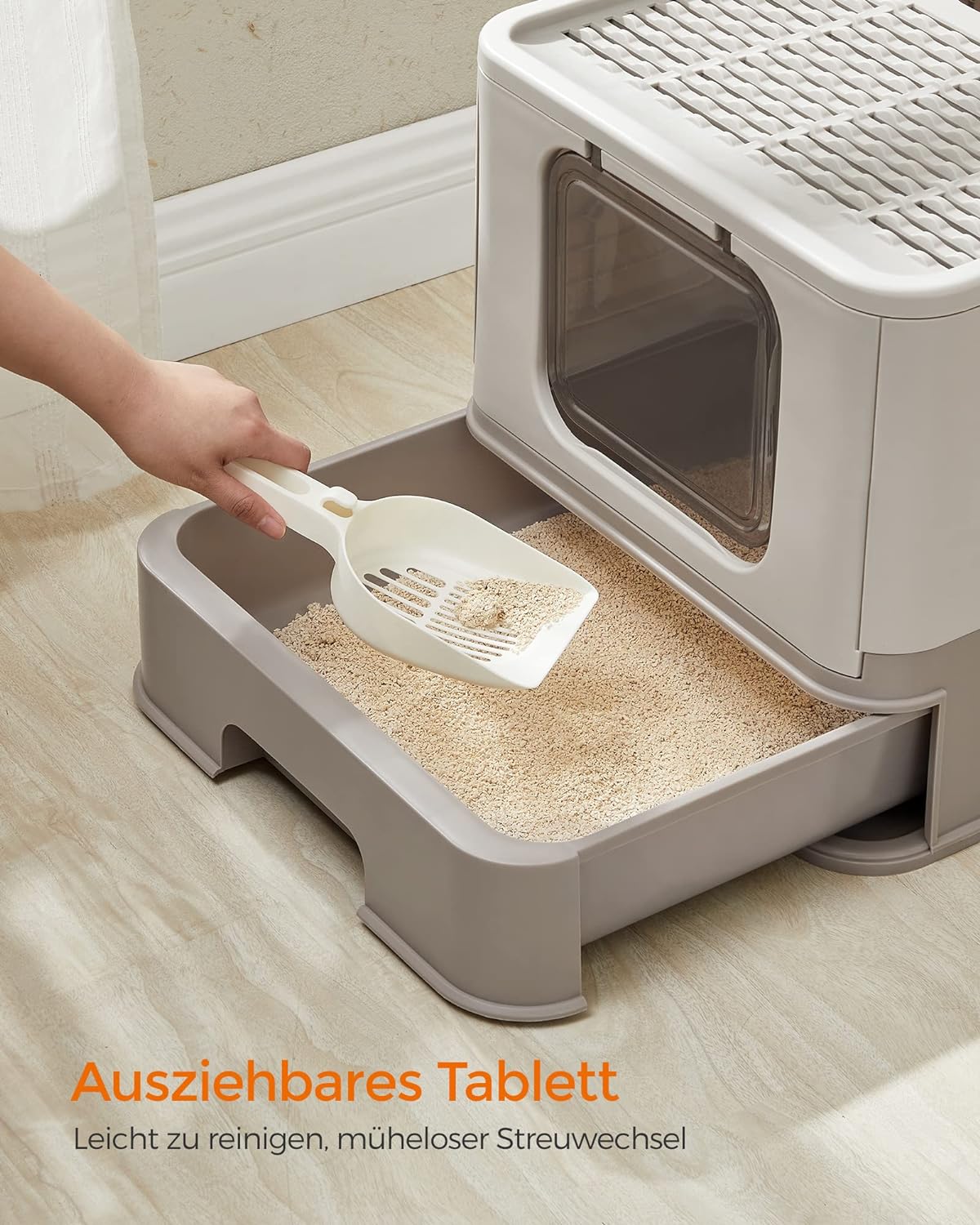 FEANDREA Litiera pentru pisici cu capac, tava extensibila, pentru pisici de pana la 15 kg, 54x43x38cm, gri