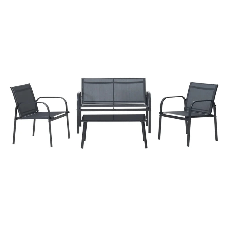 Set mobilier gradina Beo, pentru 4 persoane, otel/textilen/sticla, gri