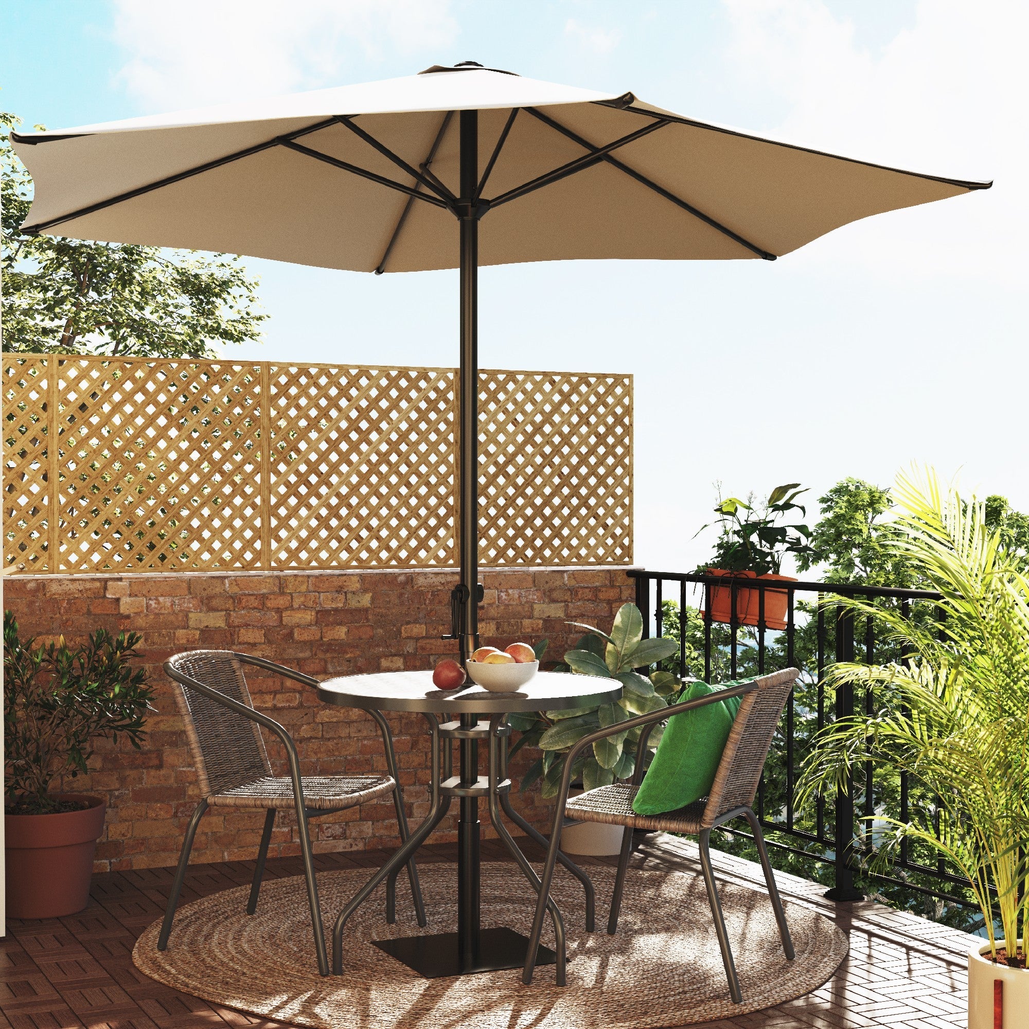 Scaun gradina Maxi cu brate, stivuibil, otel si plastic imitatie ratan, bej