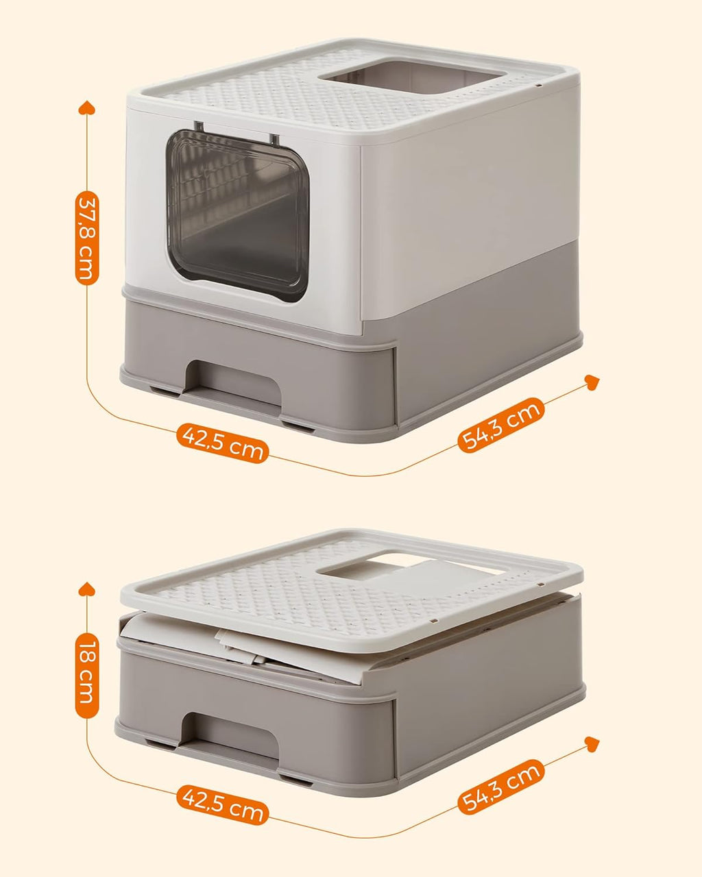 FEANDREA Litiera pentru pisici cu capac, tava extensibila, pentru pisici de pana la 15 kg, 54x43x38cm, gri