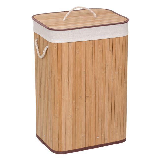 Cos din Bambus de Culoare Naturala cu Capac pentru Rufe 40x30x60cm - MaxiBuy