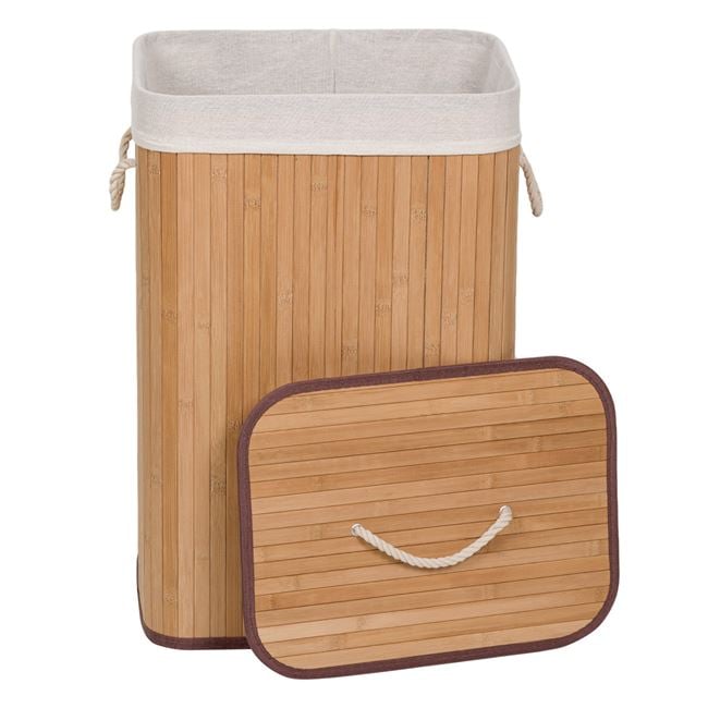 Cos din Bambus de Culoare Naturala cu Capac pentru Rufe 40x30x60cm - MaxiBuy