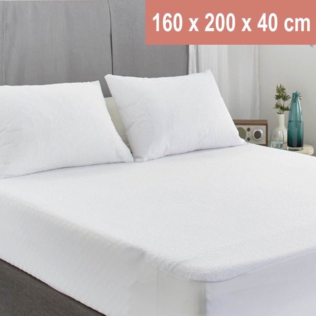 Cearceaf Impermeabil Alb Dublu 160x200x40cm - MaxiBuy