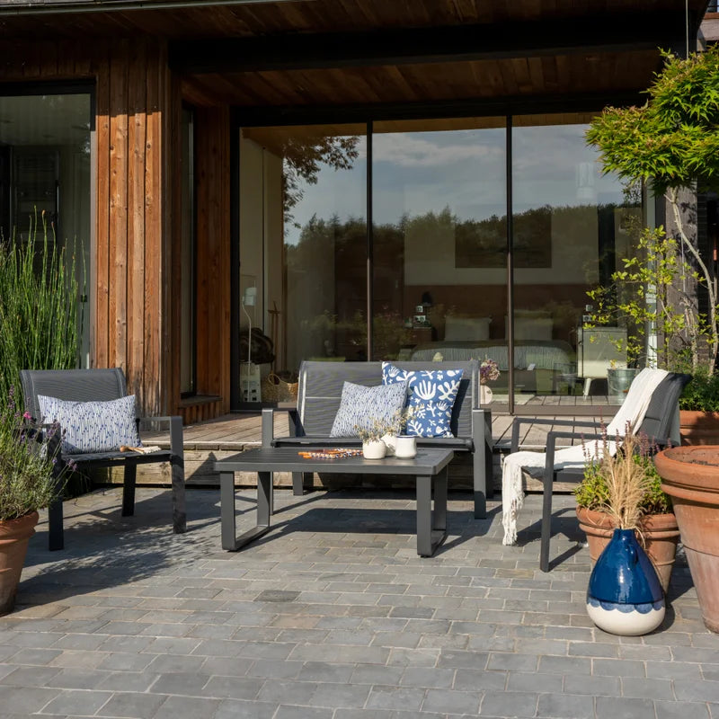 Set mobilier gradina Aramis, pentru 4 persoane, otel/textilen, gri