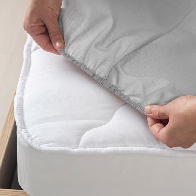 Cearceaf din Bumbac Gri cu Elastic pentru Pat 160x200cm+28cm - MaxiBuy