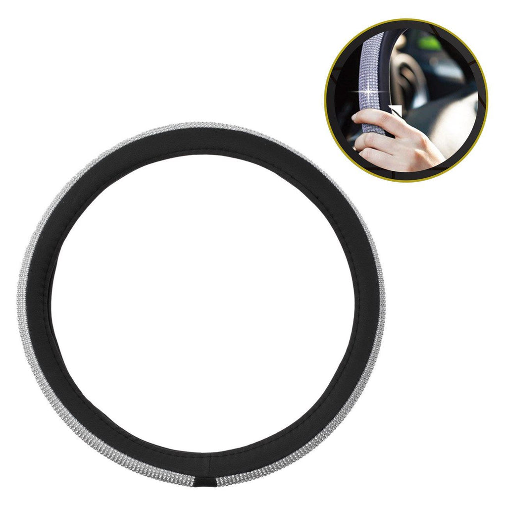 Husa Neagra cu Strass Argitniu pentru Volan Ø38cm