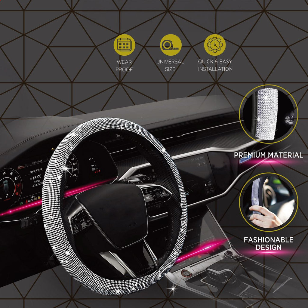Husa Neagra cu Strass Argitniu pentru Volan Ø38cm