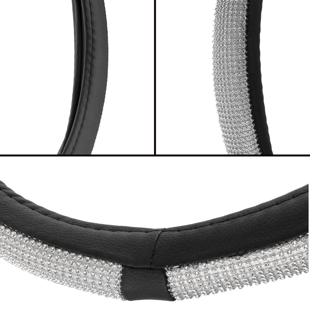 Husa Neagra cu Strass Argitniu pentru Volan Ø38cm