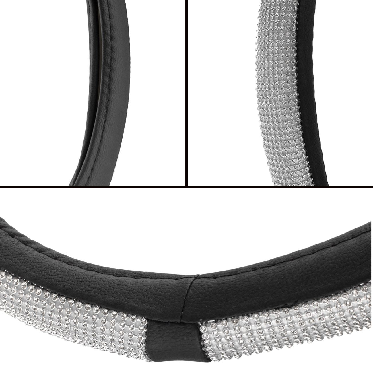 Husa Neagra cu Strass Argitniu pentru Volan Ø38cm