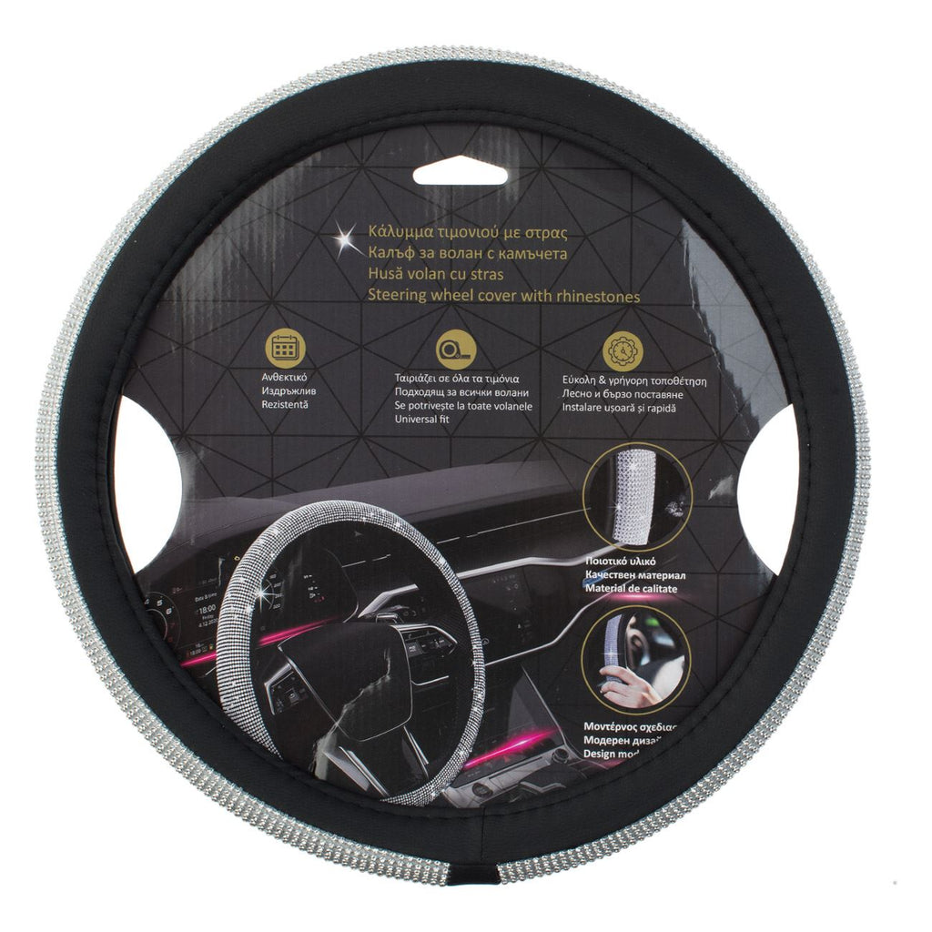 Husa Neagra cu Strass Argitniu pentru Volan Ø38cm