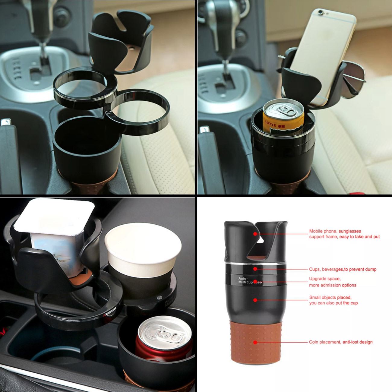 Suport Pahar Rotativ Negru 5 in1 pentru Automobil