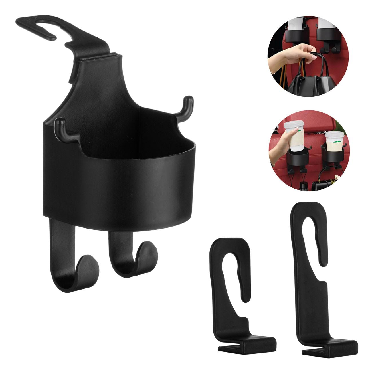 Suport Auto Suspendabil Negru cu 2 Carlige pentru Pahar Ø8cm