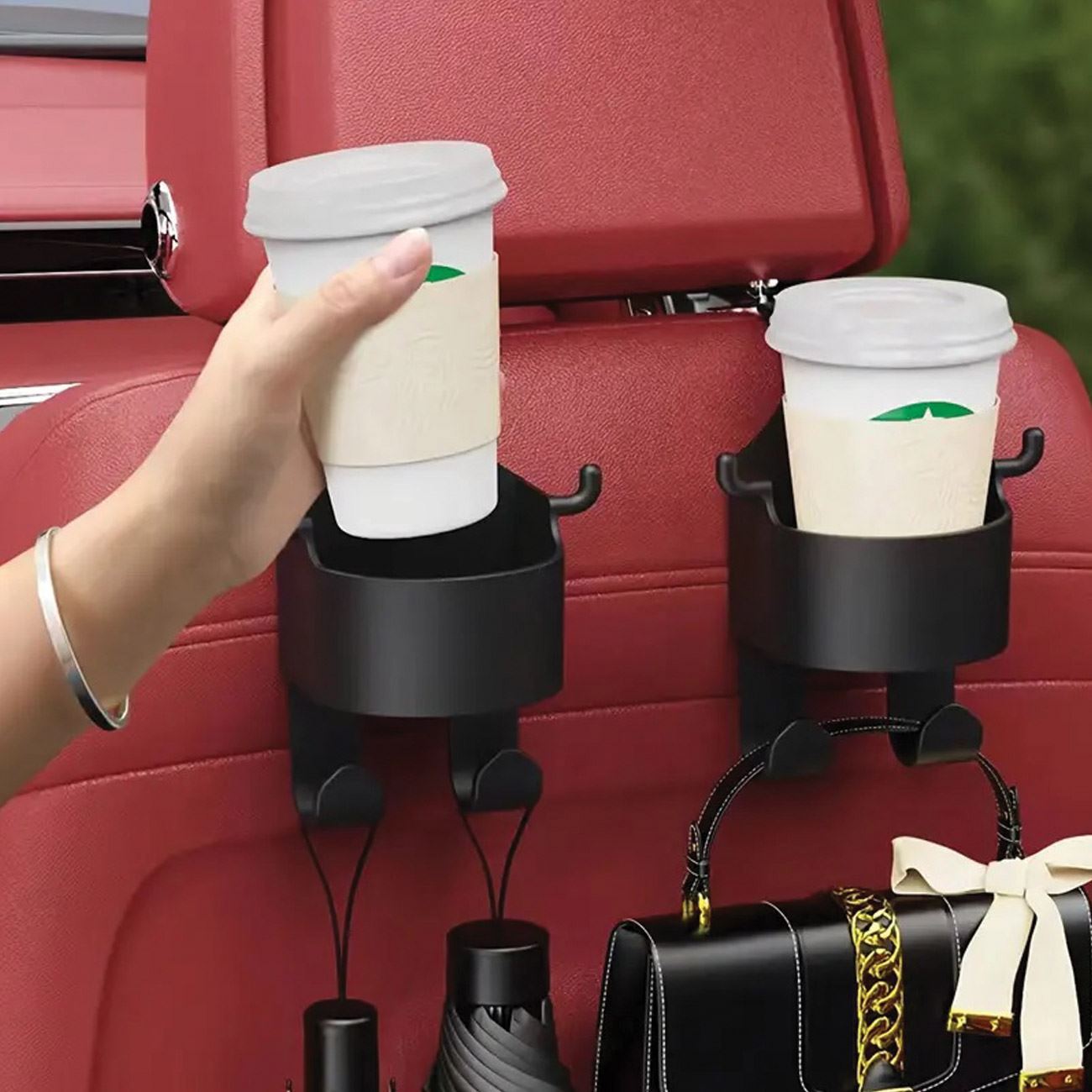 Suport Auto Suspendabil Negru cu 2 Carlige pentru Pahar Ø8cm