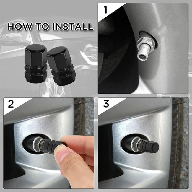 Capace din Aluminiu Negru pentru Supapa Anvelopa - 4buc