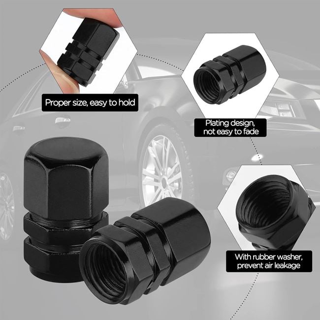 Capace din Aluminiu Negru pentru Supapa Anvelopa - 4buc