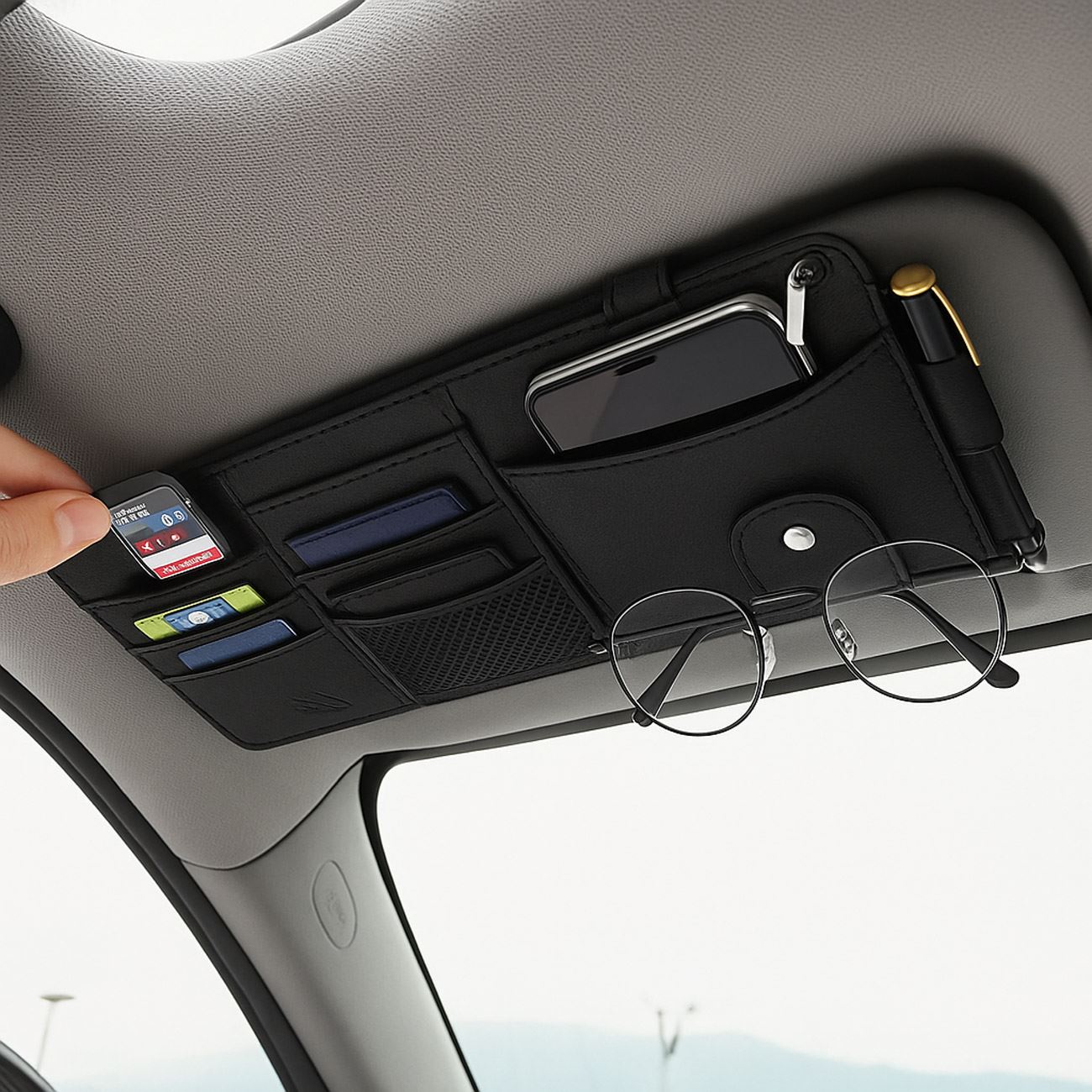 Organizator Negru pentru Parasolar Auto 29.5x16cm