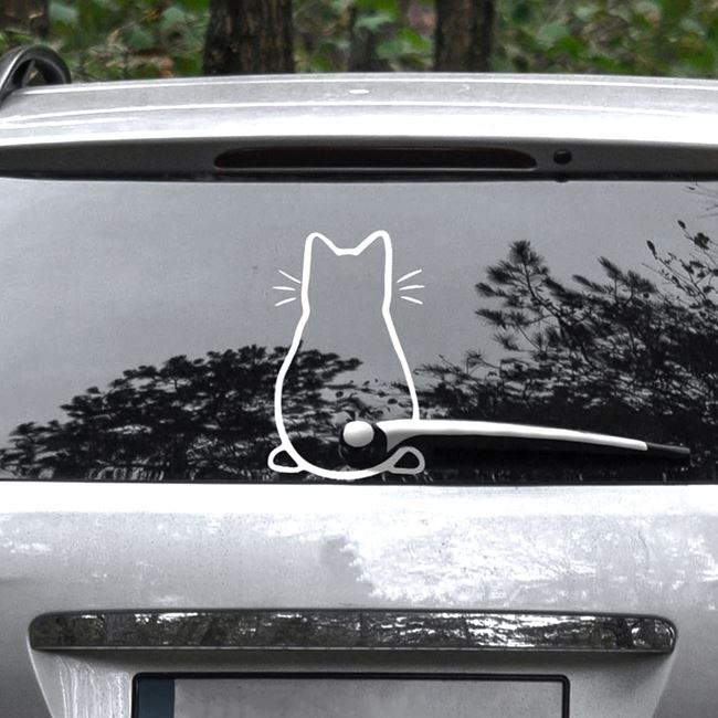 Autocolant Stergator Auto cu Model Pisica 19.5x32.5cm