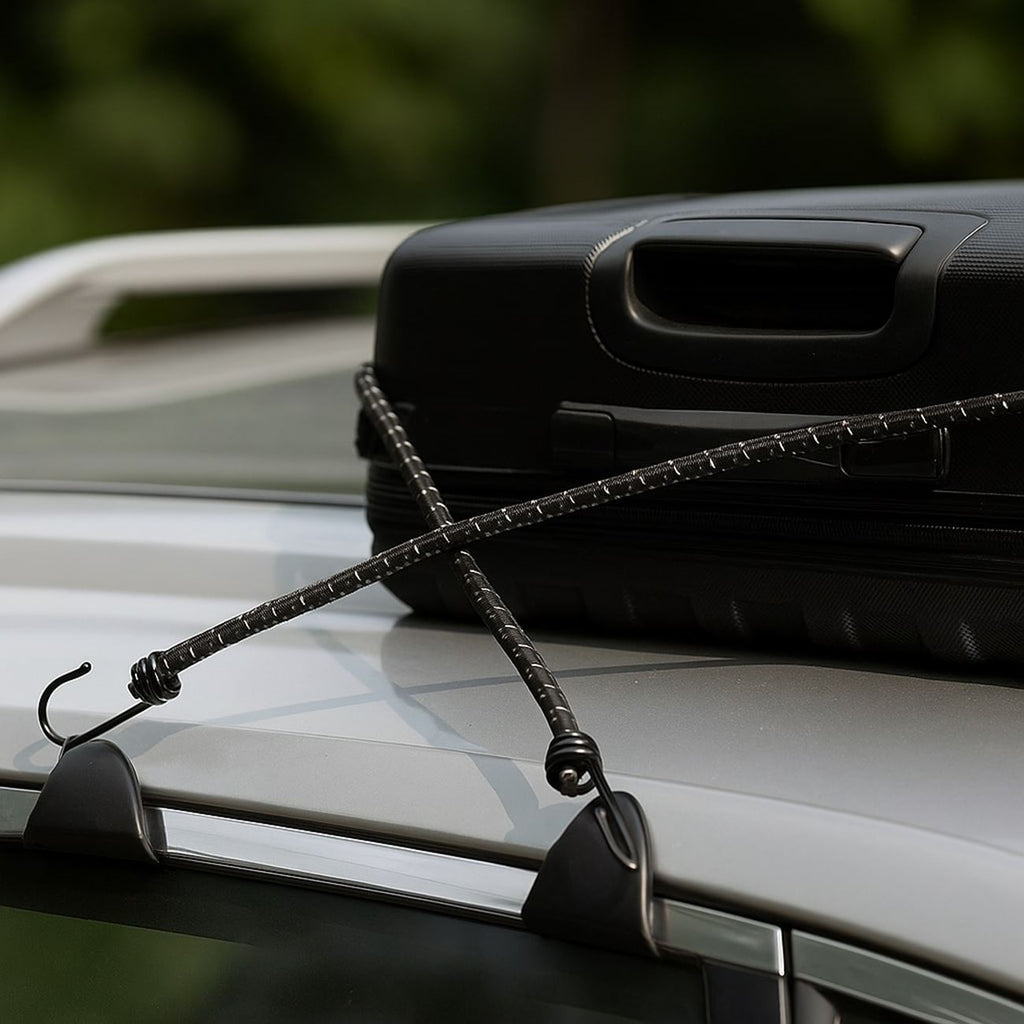 Corzi Elastice Negre cu Carlige pentru Bagaje 120x0.8cm - 2buc