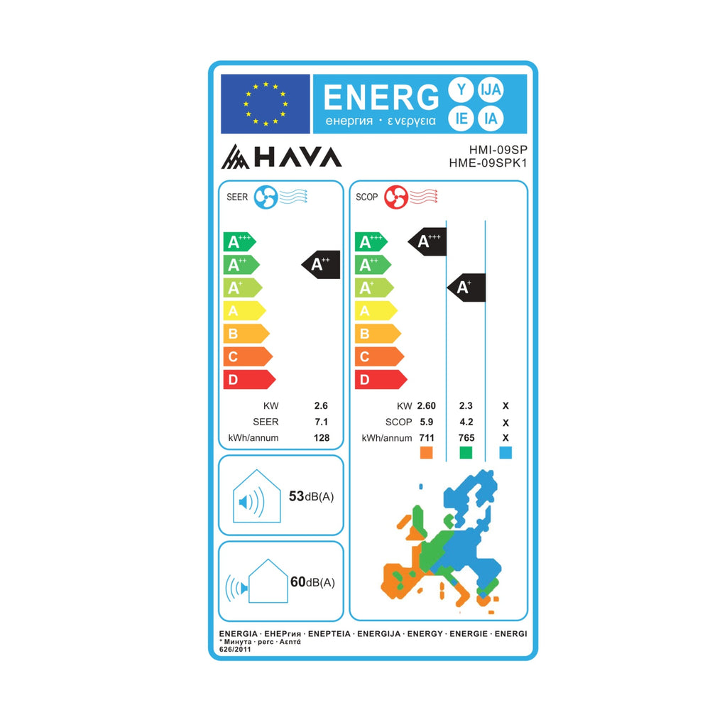 Aer conditionat Hava Smart Plus, Wi-Fi, 9000 BTU, clasa energetica A++, cu kit de instalare inclus