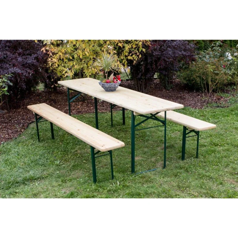 Set mobilier pentru bere,10 persoane, pliabil, otel/lemn, lemn natur