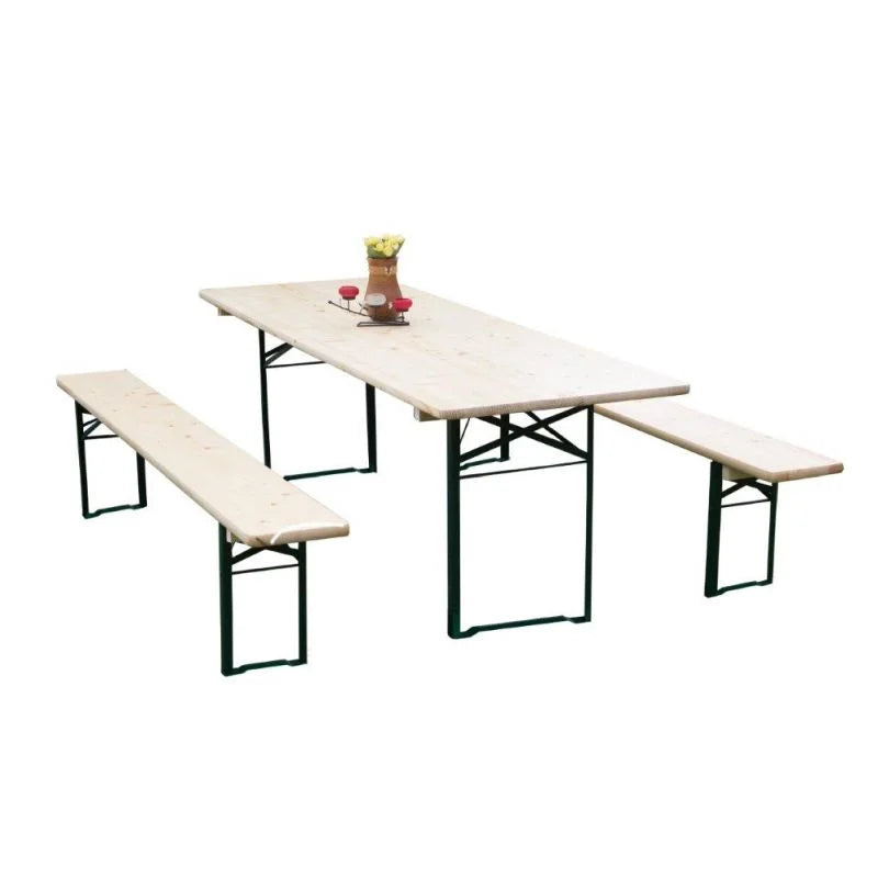 Set mobilier pentru bere, 10 persoane, pliabil, otel/lemn, lemn natur