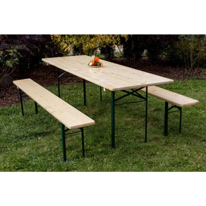 Set mobilier pentru bere, 10 persoane, pliabil, otel/lemn, lemn natur
