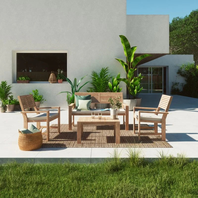 Set mobilier gradina Naterial Solis, pentru 4 persoane, lemn/textil, bej