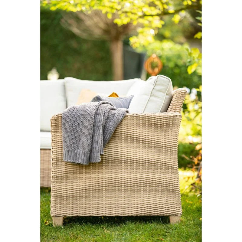 Set mobilier gradina Naterial Medena, cu coltar, pentru 7 persoane, aluminiu/textil, bej