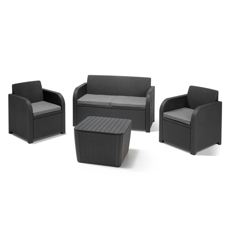 Set mobilier gradina Novo, pentru 4 persoane, textil/rasina, gri