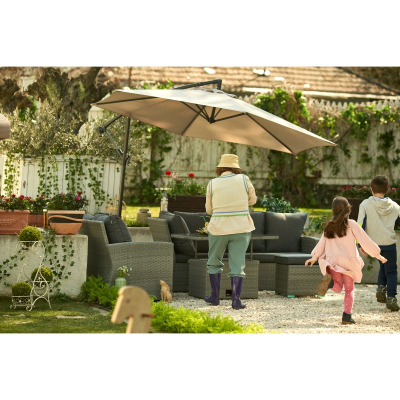 Set mobilier gradina Davos, pentru 6 persoane, plastic/textil, gri