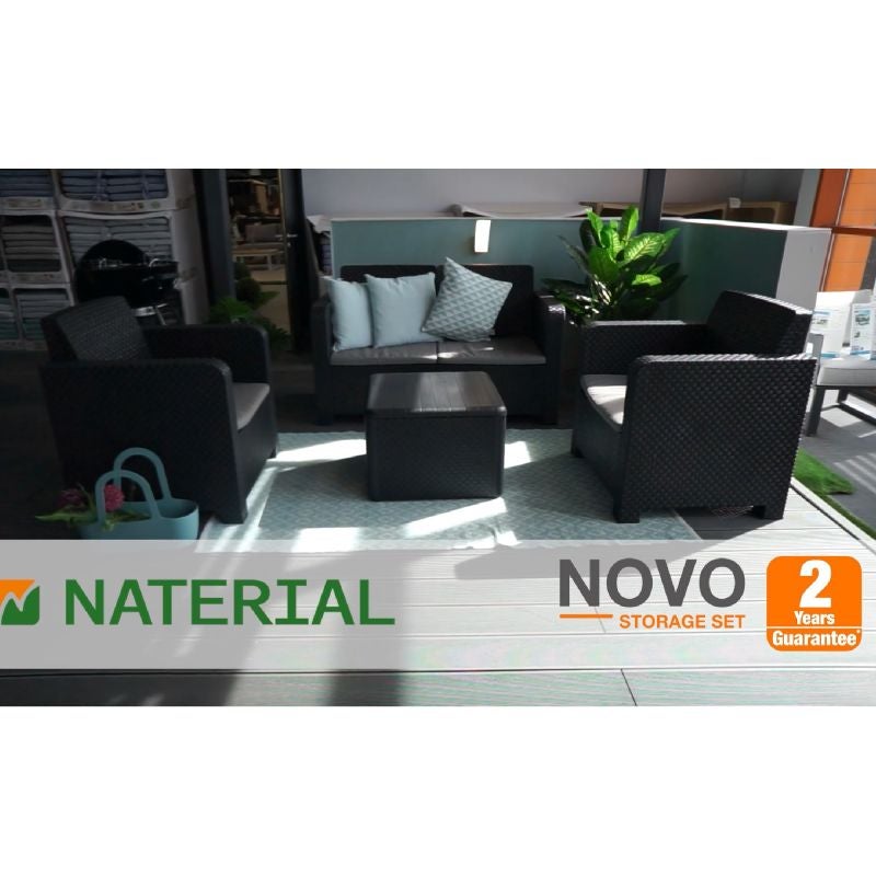 Set mobilier gradina Novo, pentru 4 persoane, textil/rasina, gri