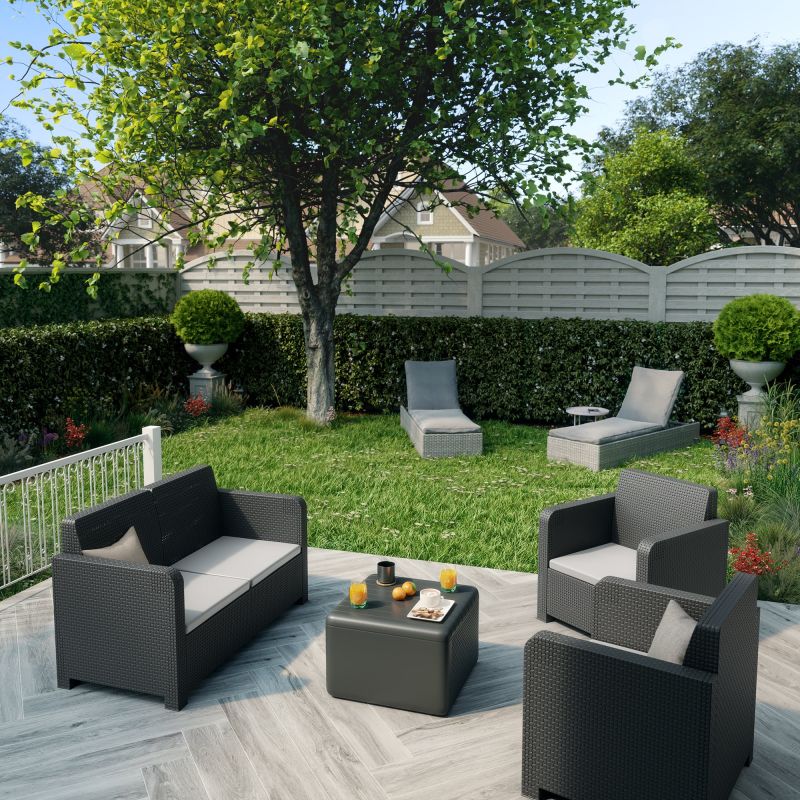 Set mobilier gradina Novo, pentru 4 persoane, textil/rasina, gri