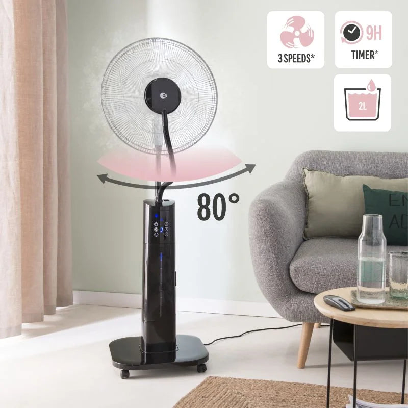 Ventilator cu picior Equation, cu pulverizator apa, 70 W, Ø 40 cm, 3 viteze, negru
