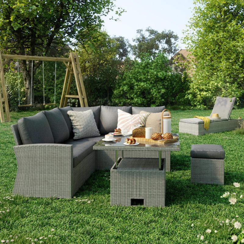 Set mobilier gradina Davos, pentru 6 persoane, plastic/textil, gri