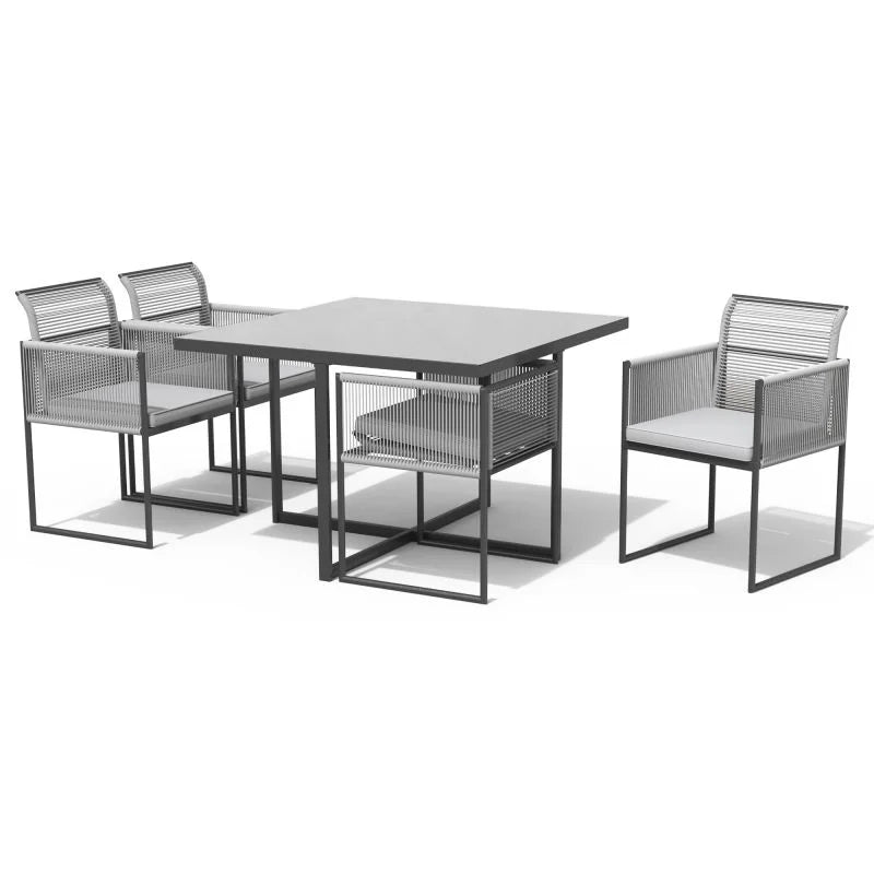 Set mobilier gradina Naterial Compass, pentru 4 persoane, otel/textil, gri