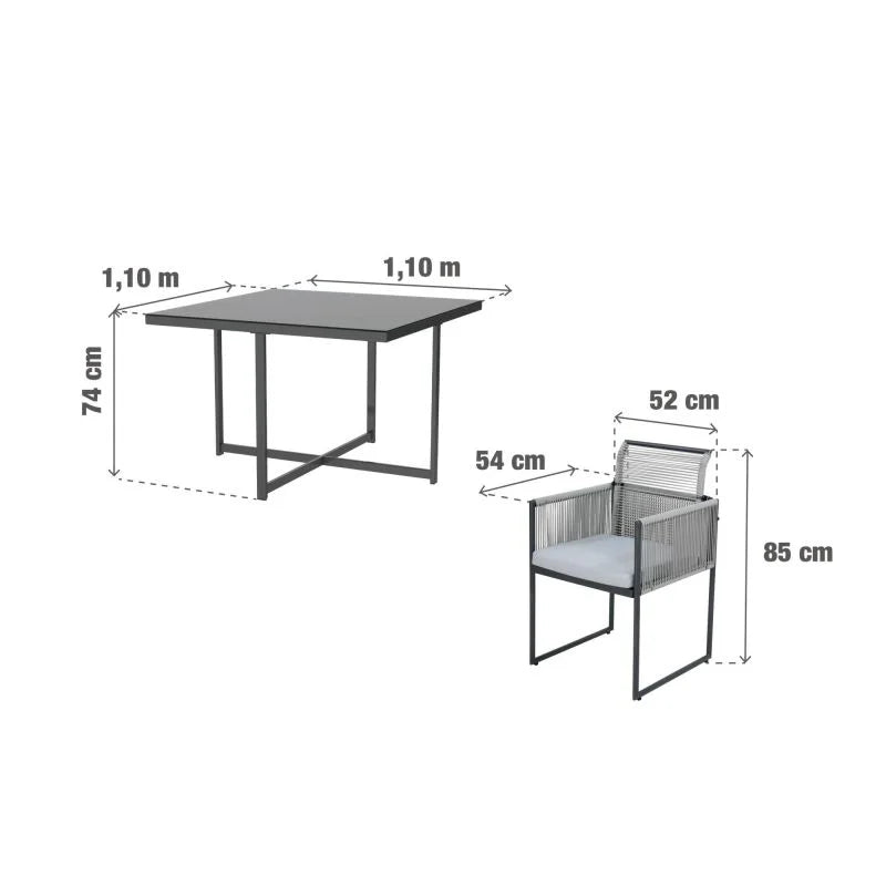 Set mobilier gradina Naterial Compass, pentru 4 persoane, otel/textil, gri