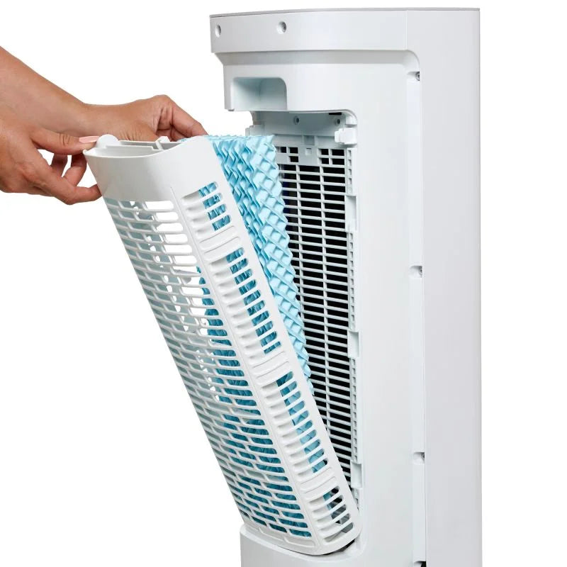 Racitor de aer turn Equation Cube, 55 W, rezervor 5 L, H 85 cm, 3 viteze, alb