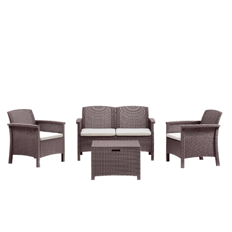 Set mobilier gradina Venezia, pentru 4 persoane, plastic, maro