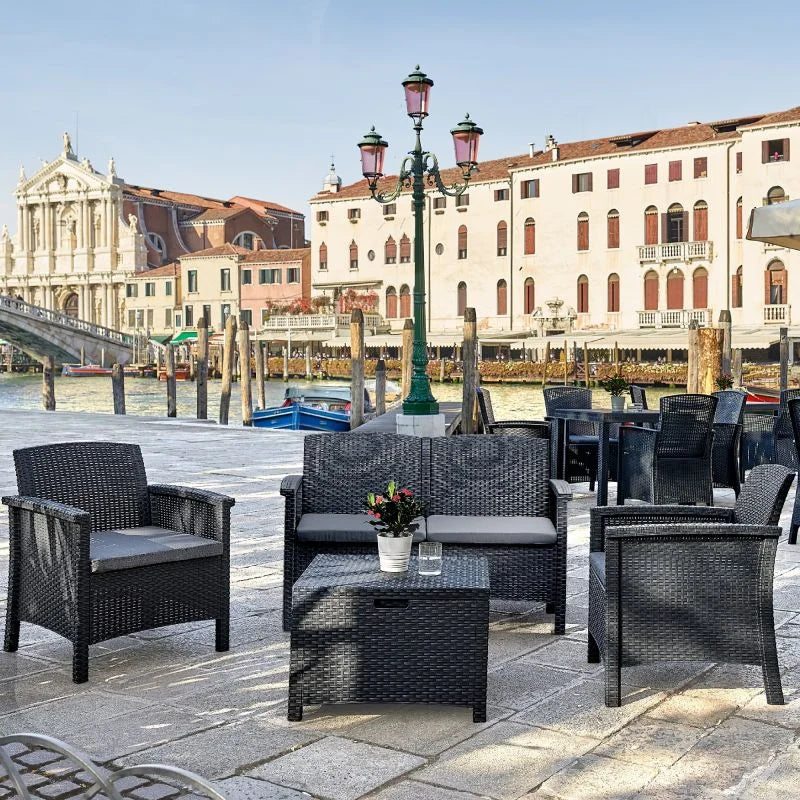 Set mobilier gradina Venezia, pentru 4 persoane, plastic, gri