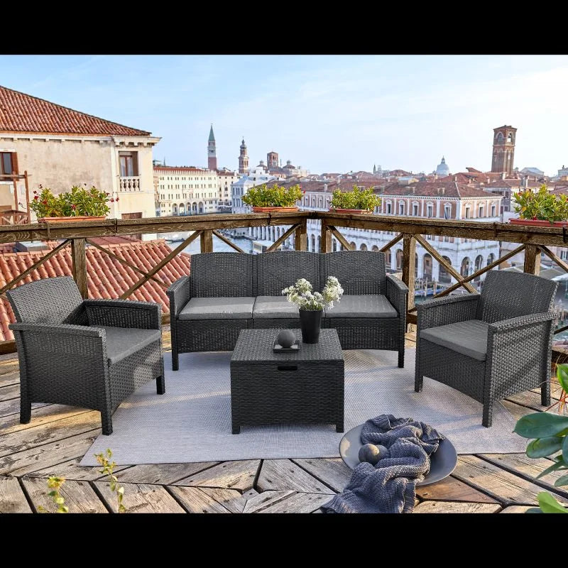 Set mobilier gradina Venezia, pentru 5 persoane, plastic, gri