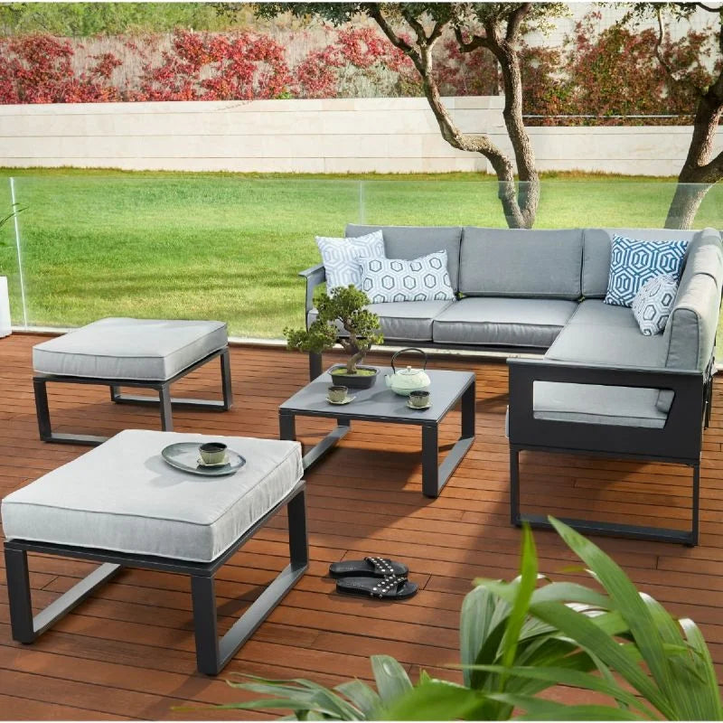 Set mobilier gradina Naterial Odyssea, aluminiu/textil, pentru 6 persoane, gri