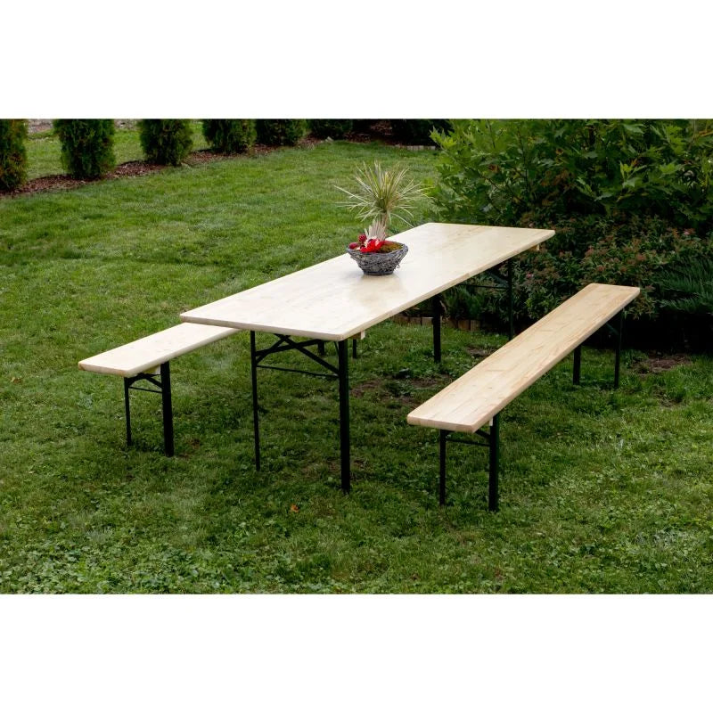 Set mobilier pentru bere, 10 persoane, pliabil, otel/lemn, lemn natur