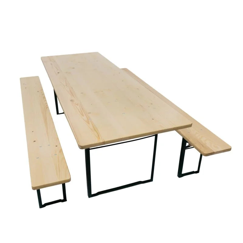 Set mobilier pentru bere, 10 persoane, pliabil, otel/lemn, lemn natur