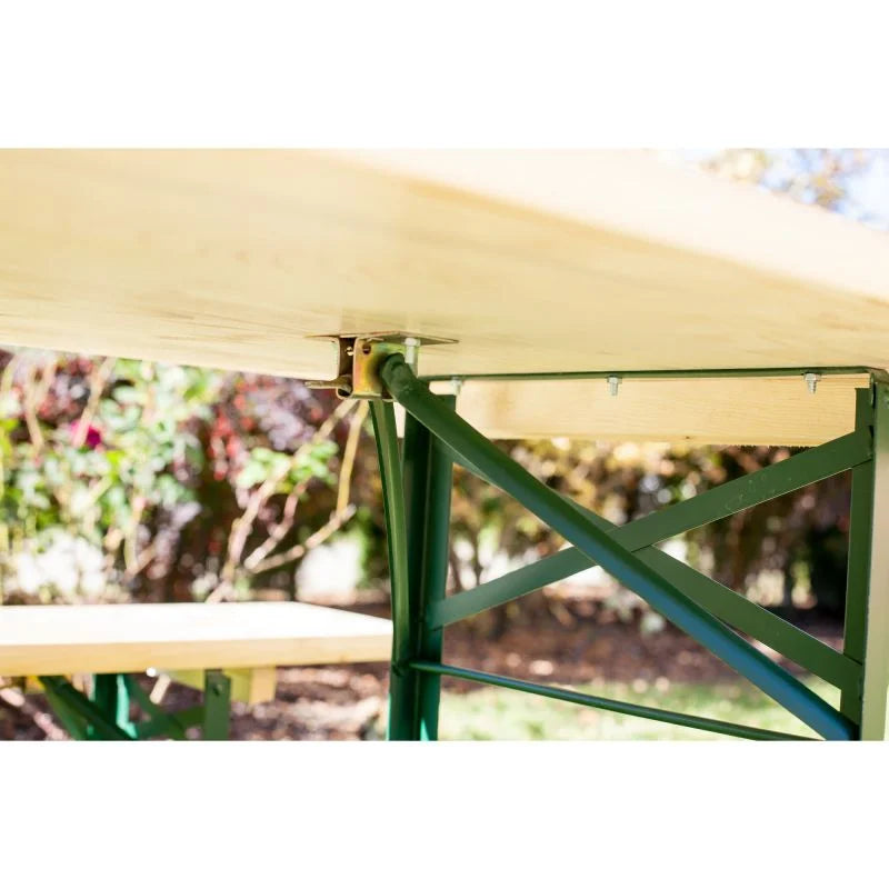 Set mobilier pentru bere, 10 persoane, pliabil, otel/lemn, lemn natur